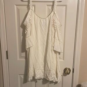 White Boho Tassel Dress Peek a Boo Sleeves
